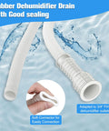 13 Foot Universal Dehumidifier Drain Hose With Cuttable Rubber Adapter And Clamp For No Fuss Easy Install Three Quarter Inch FHT Flexible Leak Free Drain Hose For Most Dehumidifier And Air Conditioner Brands White close-up view.