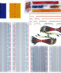 DIY Friendly All In One Breadboard Prototyping Kit with six boards, 140 jumpers, and 130 wires for Arduino Raspberry Pi STEM projects.