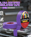 Front view of Purple Electrical Tape Five Pack Pro Grade Heavy Duty Industrial UL CSA Listed Seven Mil Thick 66 Feet PVC Tape