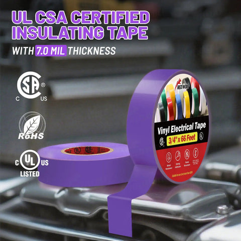 Front view of Purple Electrical Tape Five Pack Pro Grade Heavy Duty Industrial UL CSA Listed Seven Mil Thick 66 Feet PVC Tape
