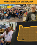 Family-owned workshop team in Oregon, USA, with employees and tools focused on crafting efficient sharpening products.