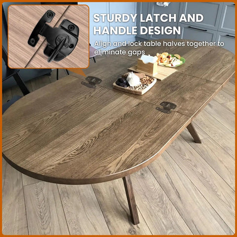 Black Table Leaf Latch Lock Hardware Kit With Mounting Screws For Folding Dining Tables shown securing table halves together.