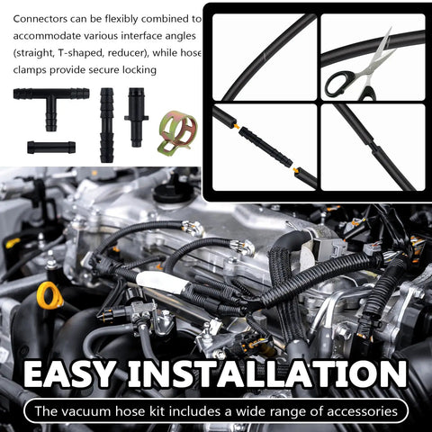 Silicone Vacuum Hose Kit For Cars Six Sizes From 1/8 To 3/8 Inch With 64 Connectors And 24 Clamps 94 Piece Set in engine installation.