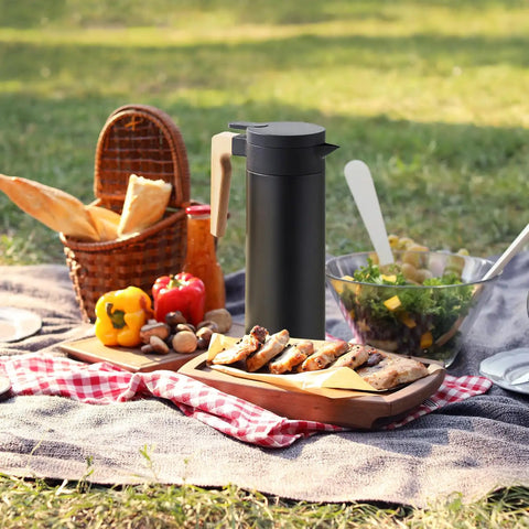Picnic with Double Walled Stainless Steel Thermal Coffee Carafe 51 Oz Keeps Your Drinks Hot Or Cold For Hours, black.