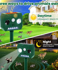 Outdoor Ultrasonic Animal Repellent 2 Pack With PIR Motion Sensor And LED Flash, Waterproof Wildlife Deterrents For Gardens, Yards And Farms, Keeps Critters Like Cats Squirrels Raccoons Birds Dogs And Deer Away, day and night use