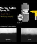 AtoMax Airless Spray Tip, carbide material, designed to minimize overspray for professional paint results.