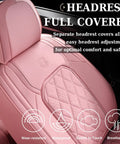 Pink Leather Car Seat Covers Full Set For Most Cars, Universal Waterproof Front And Back Seat Protector with diamond pattern