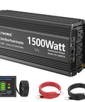 1500W Pure Sine Wave Inverter 12V DC To 110V AC Power Converter with UL Fuses and accessories in view