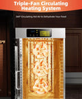 Heavy Duty Commercial Food Dehydrator With Eighteen Stackable Trays, A Hardcore Two Thousand Watt Heater, And All Stainless Steel Build view showing triple-fan heating system and temperature display.