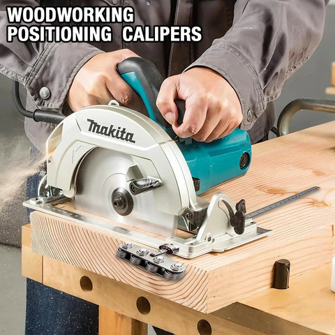 16 Inch Positioning Calipers For Circular Saw Featuring Stainless Steel Skate Plate Guide in use on a wooden board.
