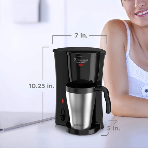 On The Go Personal Coffee Maker Brews 15 Ounces Directly Into A Stainless Steel Travel Mug 0.45 Liters Black And Stainless Finish