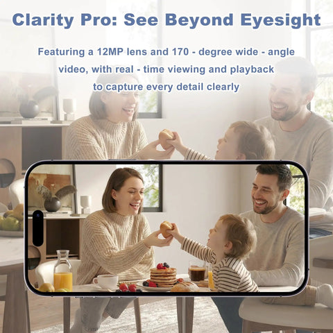 Compact Wireless Spy Cam With Crisp 4K Video And Seamless Night Vision capturing a family enjoying breakfast together.