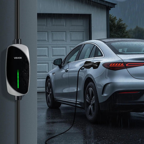 Car using 16 Amp Level 1 And Level 2 EV Charger With 25 Ft Cable, Portable Home Charging Station No Pro Needed in rain