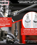 Magnetic 2-Stage Universal Joint Set For One Quarter, Three Eighths, And One Half Inch Drive Sockets - 3-Piece Swivel Adapters With Quick Switch Ball Spring Design, Durable Case, Perfect For Tight Spots And Hard-To-Reach Fasteners, chrome moly steel universal joints