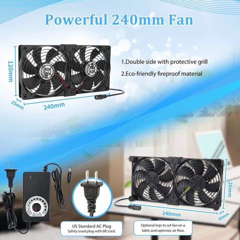 Beefy Airflow Dual 120mm And 240mm AC Computer Fan With Variable Speed Universal 110V To 240V Power Perfect For Mining Rigs Cabinets