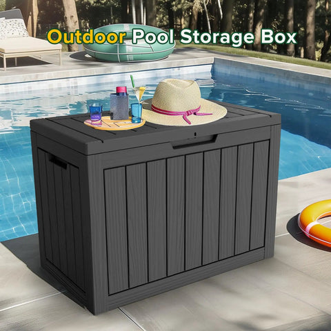 Heavy Duty 50 Gallon Outdoor Storage Box With Lockable Waterproof Seal Tough Deck Box by poolside
