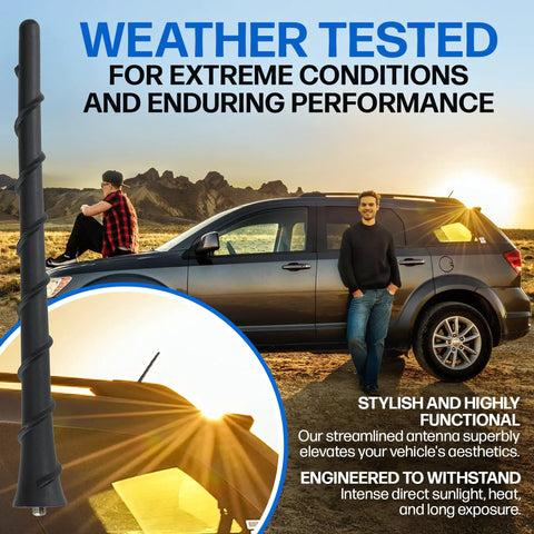 8 Inch Short Rubber Replacement Antenna Fits Dodge Avenger Dart Durango Journey Nitro Fiat 500 Jeep Compass Cherokee Grand Cherokee Liberty Renegade Chrysler 200 shown installed on vehicle in scenic landscape