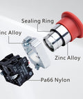 Heavy Duty 22mm Metal Emergency Stop Push Button Switch Red Mushroom For Machinery 1NO1NC AC 660V 10A components breakdown