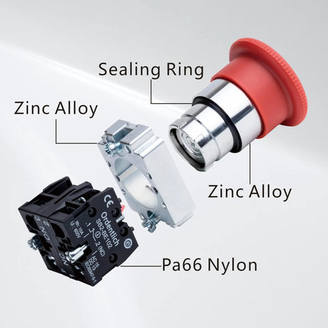 Heavy Duty 22mm Metal Emergency Stop Push Button Switch Red Mushroom For Machinery 1NO1NC AC 660V 10A components breakdown