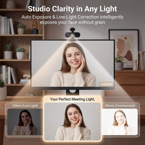 Next Level 4K Webcam With Hella Crisp 30FPS Video And Rock Solid PDAF Autofocus For Live Streamers Gamers And Vloggers featuring a monitor displaying optimal lighting settings.