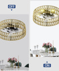 Geelife 3 Pc Ceiling Fan with Remote Control Low Profile Flush Mount, White shown in off and on positions in a dining setting.