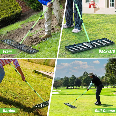 Lawn Leveling Rake 30x10 Stainless Steel With 78 Inch Adjustable Handle used in farm, backyard, garden, golf course leveling.