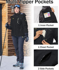Waterproof Insulated Ladies Ski Jacket With Hood For Cold Weather Snowboarding Snow Coat Winter Jacket Black, multi-pockets