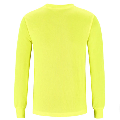 Back view of Killer Neon Yellow Security Uniform Shirt With Quick Dry Mesh Keeping You Comfy While Crushing Heavy Shifts Perfect For EMT Police Fire Rescue Crews Wanting Moisture Wicking Comfort And Dependable Everyday Fit Always.
