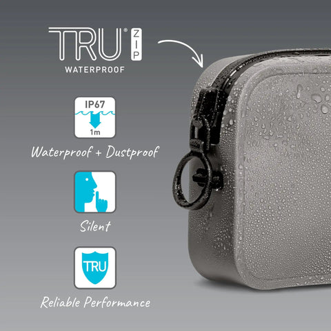 Close-up of waterproof airtight zipper on 100 Percent Waterproof Fanny Pack For Beach And Travel, showing IP67 protection.