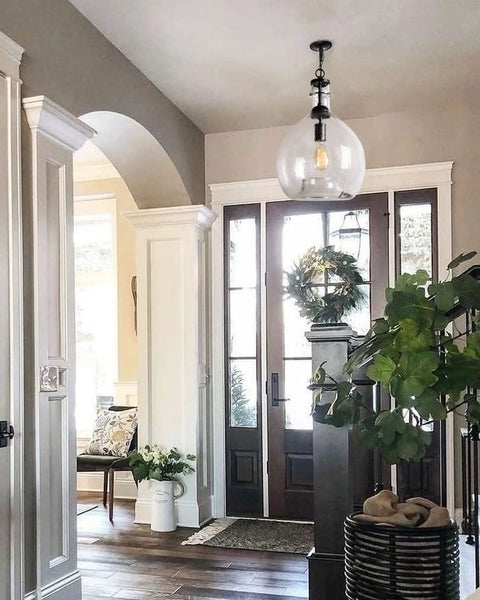 Entryway with Hand Blown Glass Pendant Lighting For Kitchen Island And Dining Room Modern Farmhouse Globe Ceiling Light 11 Inch Diameter