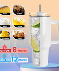 8 Pack 40 Oz Sublimation Tumbler With Handle Blank Insulated Large Travel Cup Stainless Steel showcasing temperature retention.