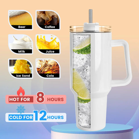 8 Pack 40 Oz Sublimation Tumbler With Handle Blank Insulated Large Travel Cup Stainless Steel showcasing temperature retention.