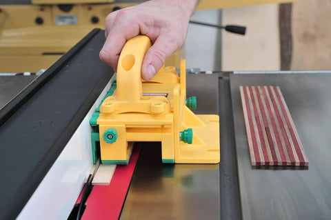 GRR-Ripper 3D Pushblock System for safety, precision, and control with 3-dimensional force in use on table saw