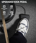 Close-up of foot on upgraded kick pedal of Beat Go Portable Electronic Drum Set With Training Lessons For Beginners Compact Table Drum Kit