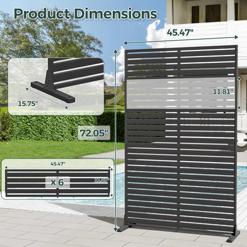 Outdoor Privacy Screen Set With Six Interlocking Freestanding Panels And Stand, 72 Inch Tall HDPE Fence With Louver Pattern near pool