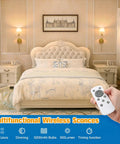 Gold Wireless Wall Sconces Set Of Two With Rechargeable Led Lights Remote Dimmable Switch in cozy bedroom setup.