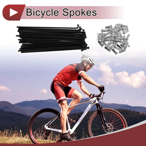 Super Strong Thirty Six Pack Of Twelve G Black Bicycle Spokes In One Hundred Twenty Three Millimeter Length and cyclist riding bike