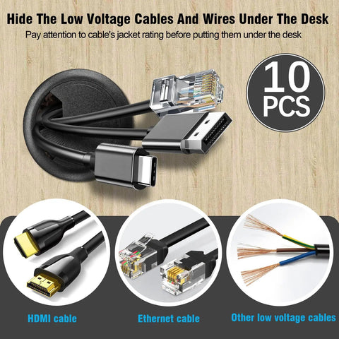 Premium 2 3 8 Inch Spring Desk Grommet And Hassle Free Cable Hole Cover For Chill Home Office Cord Management with various cables.