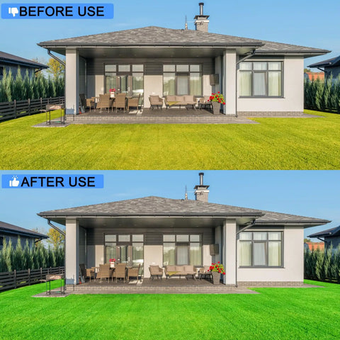 Lawn before and after using 21-Inch Rolling Lawn Aerator With 45 Preassembled Spikes, No-Fuss 3 To 5 Minute Assembly