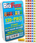 Premium Mini Apm Atm Automotive Fuse Assortment Glove Box Set With 119 Mini Blade Fuses Plus Heavy Duty Fuse Puller Tool color-coded fuses in case.