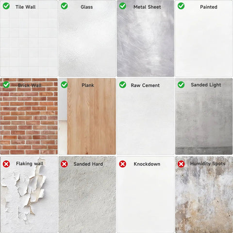 Grid showing different surfaces for Garage Wall Protector For Cars And Home Heavy Duty Self Adhesive Foam Bumpers Guard compatibility
