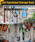 Heavy Duty Garage Wall Organizer With 700 Pound Capacity And 48 Inch Wide Wall Mount Tool Rack For Garden And Workshop Space Saving Storage shown mounted with tools in garage and garden