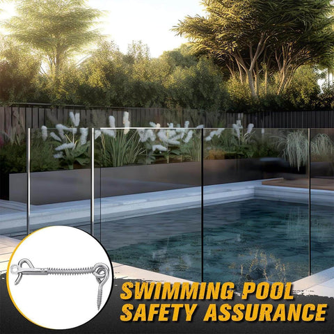 Stainless Steel Gate Latch Kit With Hook And Eye Fasteners, 12-Piece for outdoor privacy on pool fence, secure and rustproof hardware.