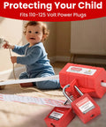 Industrial Grade Electric Plug Lockout Device for 110V to 125V Cords with childproof lock in living room setup