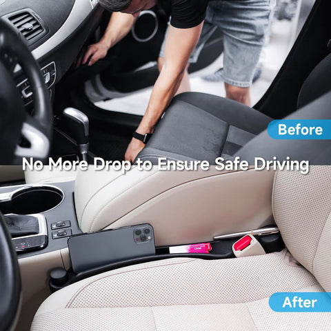 Car Seat Gap Filler Set Of 2 With Soft Foam, 3in1 Gap Stopper And Organizing Hook, Universal Fit For Car, SUV, And Truck, No More Drops In The Gap, Keep Console Tidy And Handy
