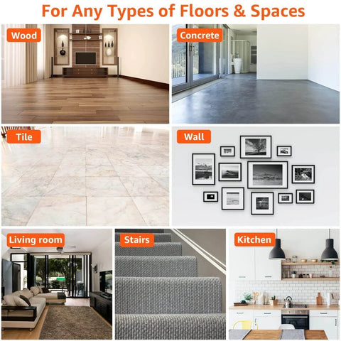 Various flooring types and spaces like wood, concrete, tile, and more for Non Slip Rug Tape 12 Pack Reusable Washable Grippers.