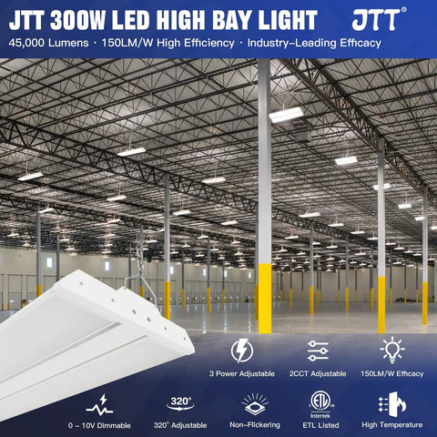 300W LED Linear High Bay Light for Warehouse And Shop 45000 Lumen Output 3 Ft Fixture Dimmable ETL Listed