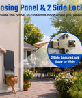 All Aluminum Pet Door For Wall Built Tough With A Heavy Duty Reinforced Frame showing closing panel and side locks in use.
