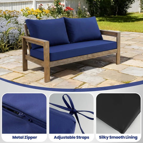 Outdoor Loveseat Cushion Set for Patio Comfort Cozy Up Your Outdoor Space 46 by 26 Inch Deep Seat Cushions Waterproof and Fade Resistant Navy Blue for Wicker Bench Swing and Couch Outdoor Furniture