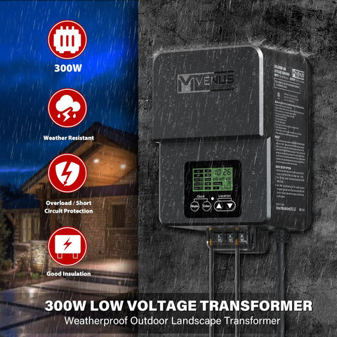 Outdoor Low Voltage Transformer 300W With Astronomical Timer And Built In Photo Sensor For Landscape Lighting, wall-mounted, rainproof.
